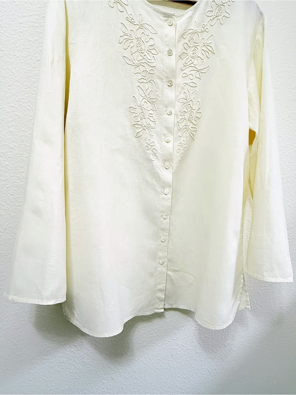 Cream Embroidered Button-Front Blouse - Picture 9 of 14